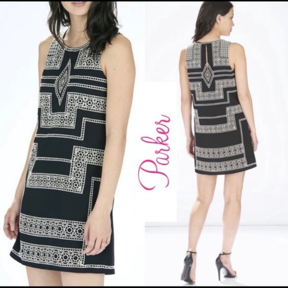 Parker Ashton embroidered black shift dress
